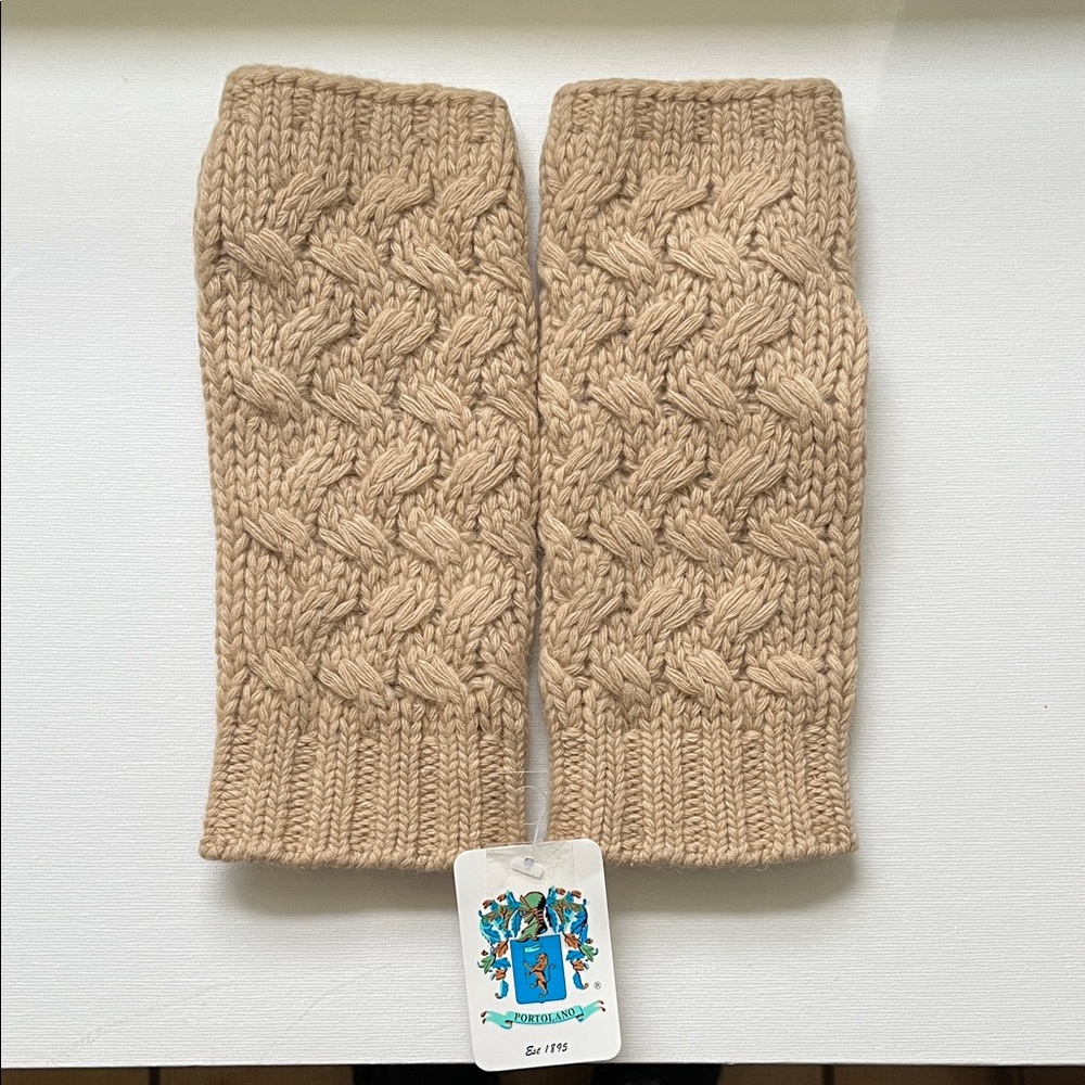 Portolano Wool Cable Knit Fingerless Gloves Arm Warmers